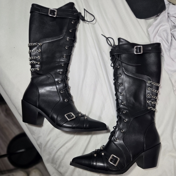 Kysbloes Women Gothic Knee Boots Sz 43 Fit Like An 11 - Picture 13 of 14